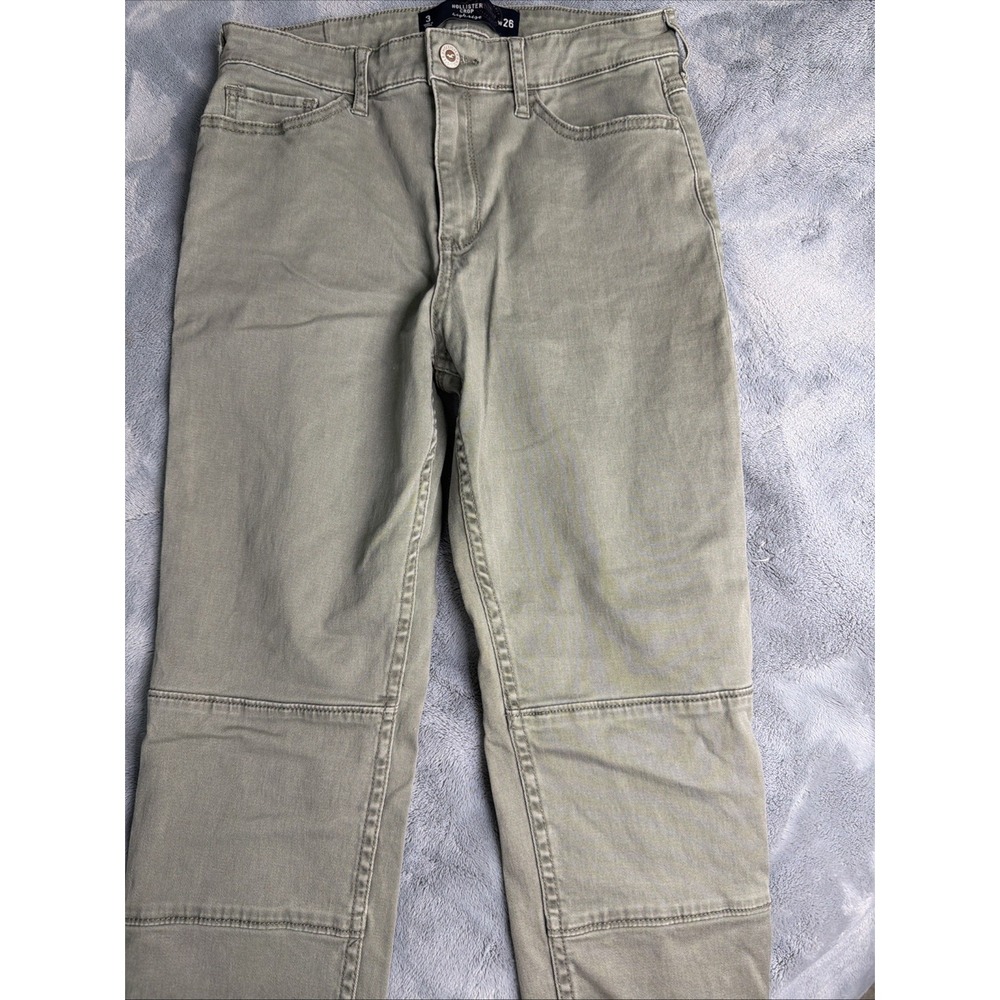 Hollister High Rise Size 3R/26 Green Raw Hem Knee Patch Jean Leggings